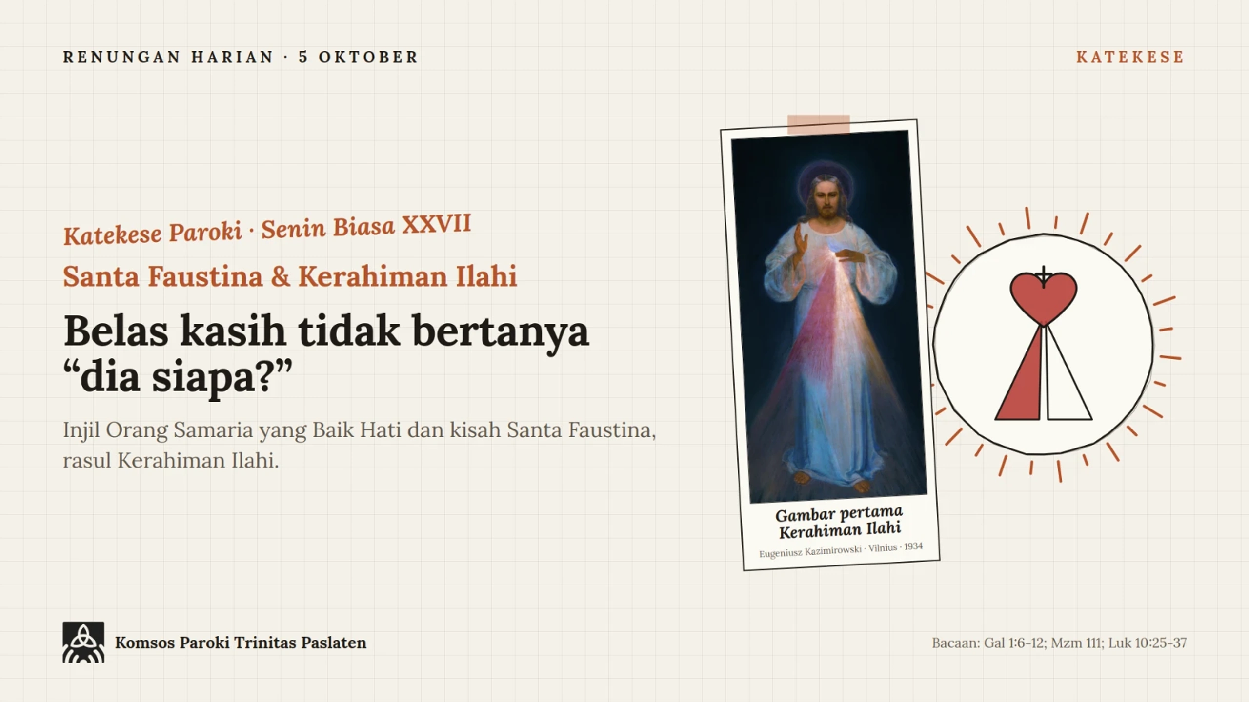 Sampul: Katekese: Belas Kasih Tidak Bertanya "Dia Siapa?"